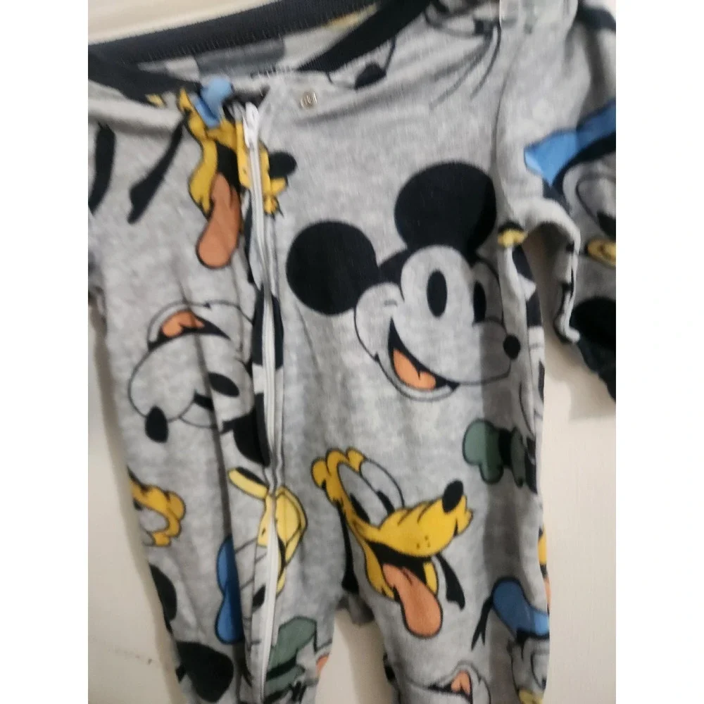 Disney Junior Mickey Mouse Pluto Donald Duck Footed Sleeper Pajamas 12M Gray